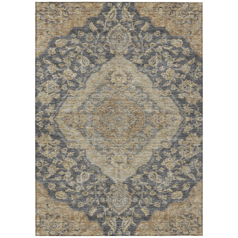 9' X 12' Charcoal Gray And Brown Oriental Washable Indoor Outdoor Area Rug