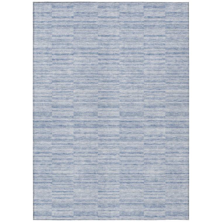 9' X 12' Sky Blue And Denim Blue Striped Washable Indoor Outdoor Area Rug Transitional Style - Sky Blue, Denim Blue Color
