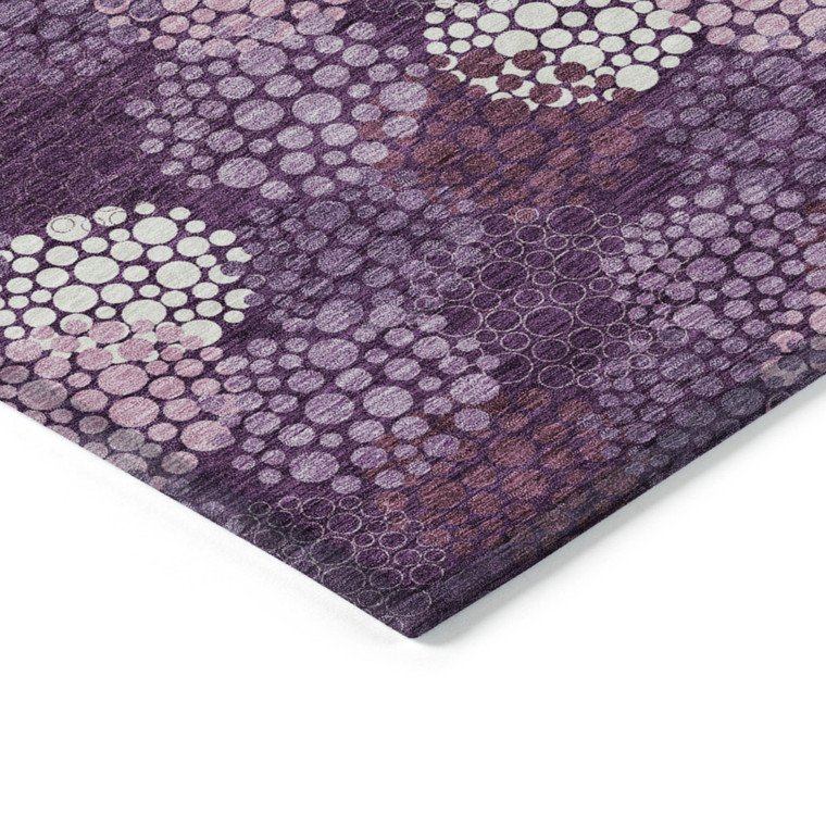 8' X 10' Eggplant Lavender And Ivory Polka Dot Washable Indoor Outdoor Area Rug