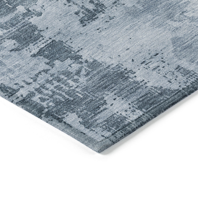 8' X 10' Denim Blue And Silver Abstract Washable Indoor Outdoor Area Rug