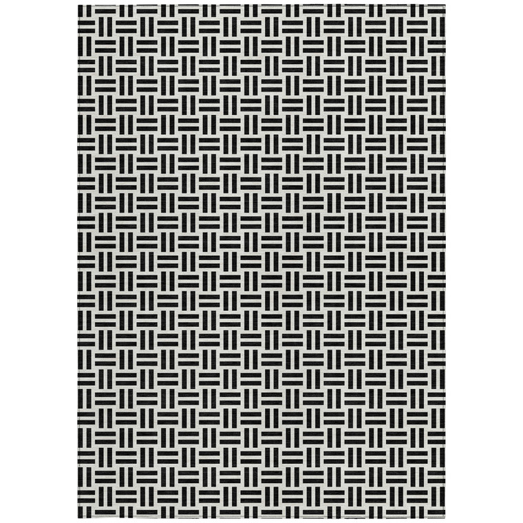 10' X 14' Black And Ivory Geometric Washable Indoor Outdoor Area Rug - Black, Ivory