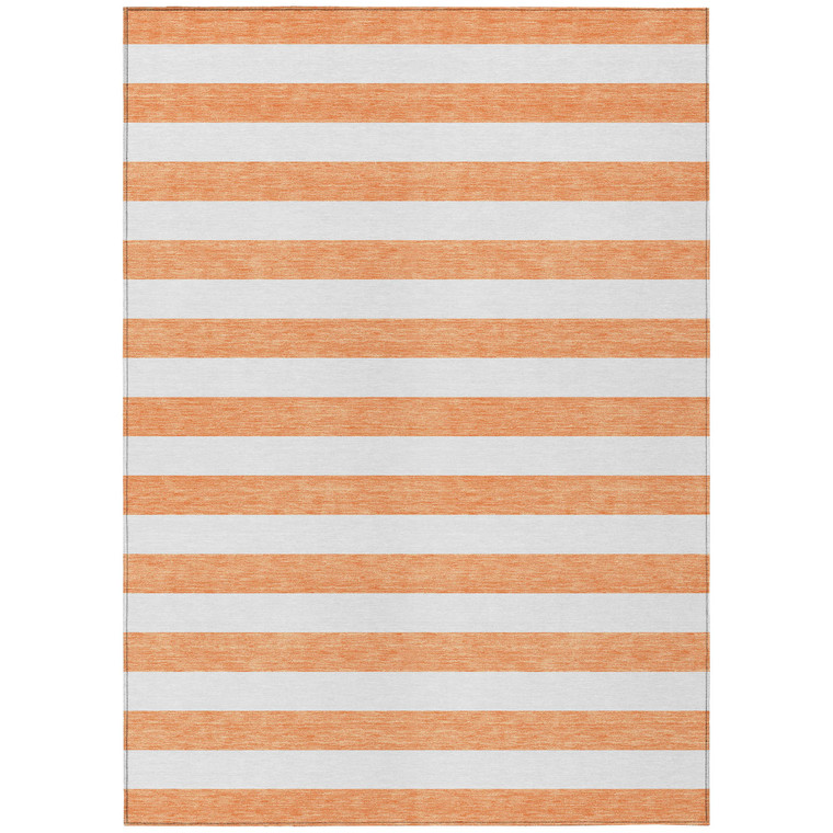 9' X 12' Salmon Striped Washable Non Skid Indoor Outdoor Area Rug