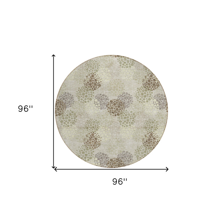 8' Beige Green And Ivory Round Polka Dot Washable Indoor Outdoor Area Rug