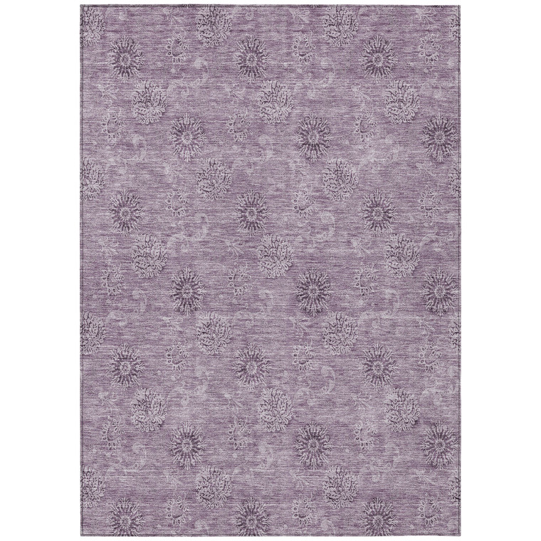 8' X 10' Plum And Purple Floral Washable Indoor Outdoor Area Rug