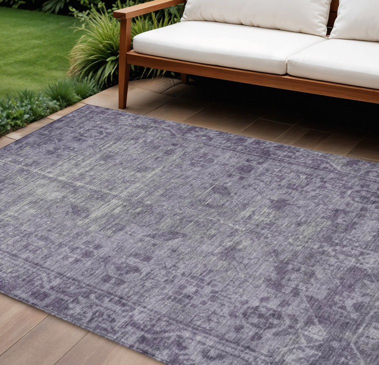 10' X 14' Purple Oriental Washable Indoor Outdoor Area Rug
