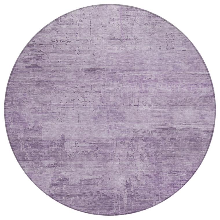 8' Lavender And Plum Round Abstract Washable Indoor Outdoor Area Rug