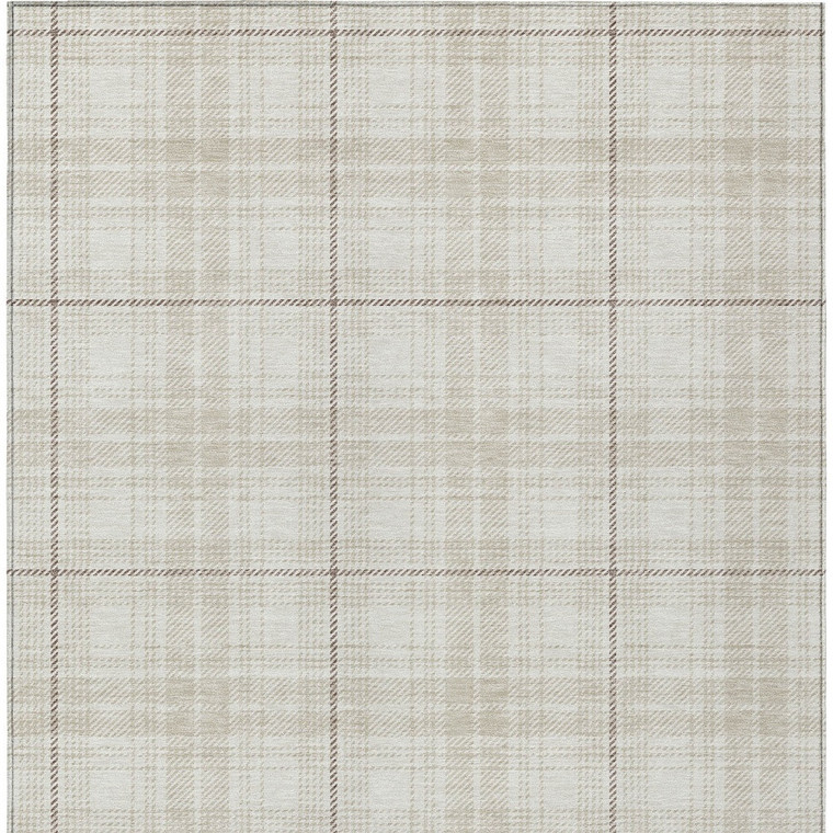 10' X 14' Ivory Beige And Brown Plaid Washable Indoor Outdoor Area Rug