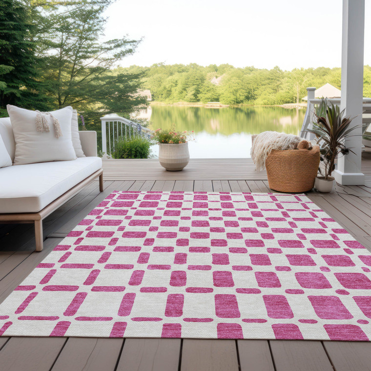 10' X 14' Blush And Ivory Geometric Washable Indoor Outdoor Area Rug - 608219327385