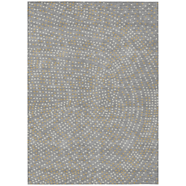 8' X 10' Gray Gold And Ivory Polka Dot Washable Indoor Outdoor Area Rug
