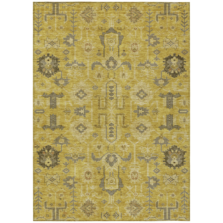 8' X 10' Gold Wheat And Gray Oriental Washable Indoor Outdoor Area Rug