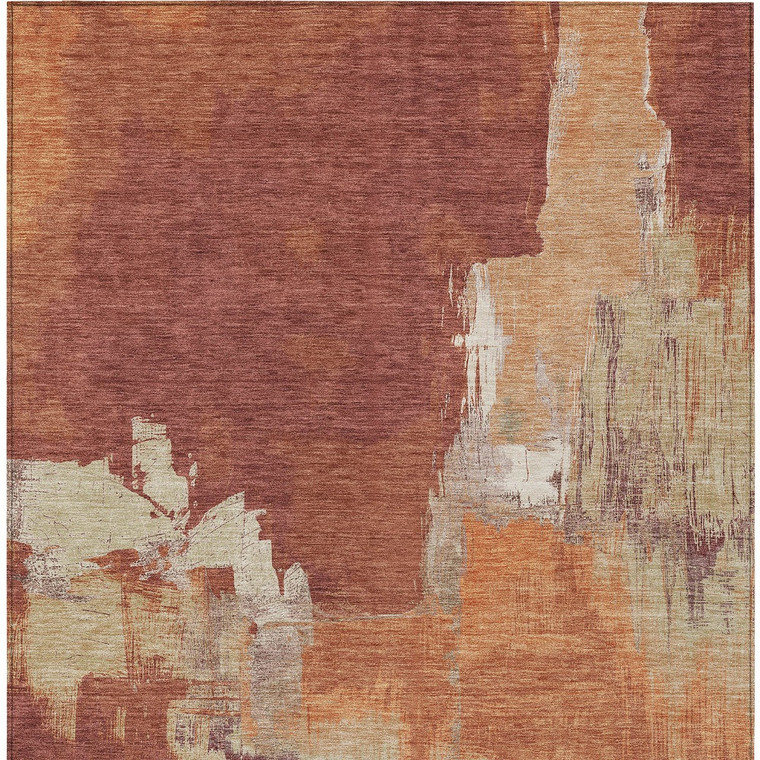 8' X 10' Orange And Burnt Orange Abstract Washable Indoor Outdoor Area Rug