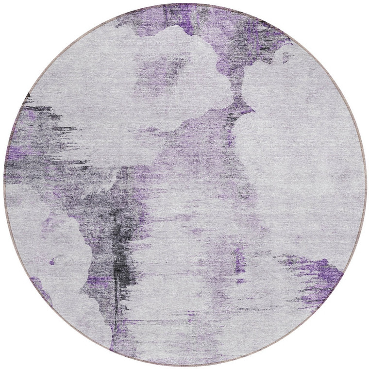 8' Purple Lavender And Gray Round Abstract Washable Indoor Outdoor Area Rug