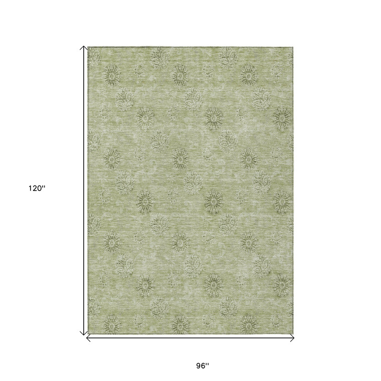8' X 10' Sage And Artichoke Green Floral Washable Indoor Outdoor Area Rug - Sage, Artichoke Green