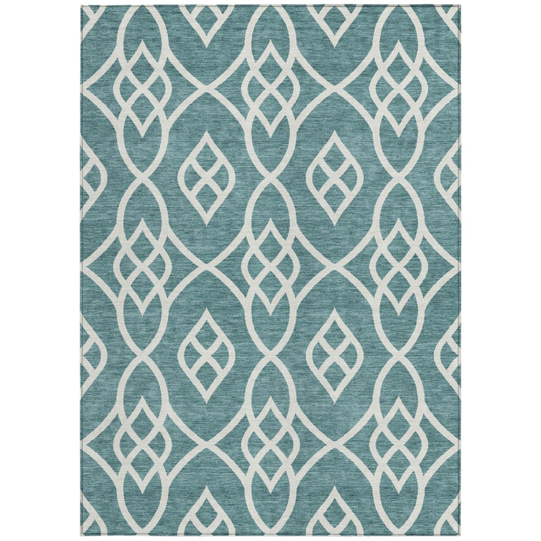 8' X 10' Teal Blue And Ivory Trellis Washable Indoor Outdoor Area Rug