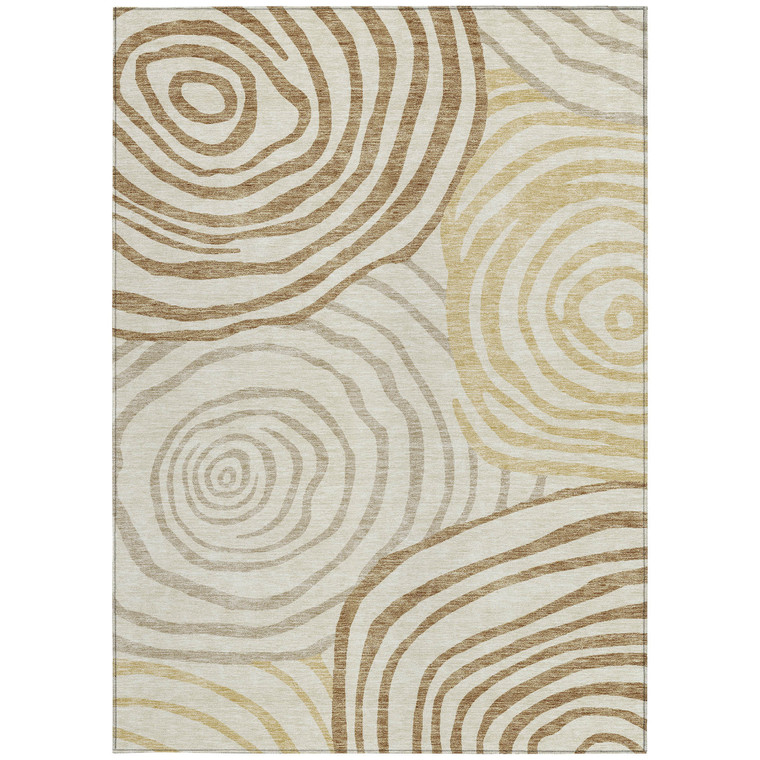 8' X 10' Gold Ivory And Beige Abstract Washable Indoor Outdoor Area Rug