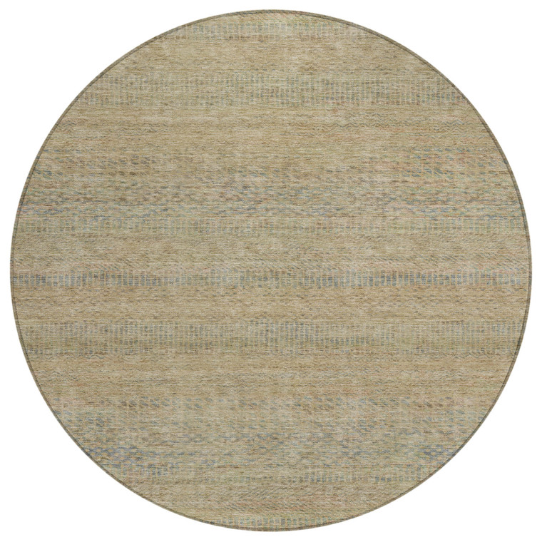 8' Beige And Taupe Round Striped Washable Indoor Outdoor Area Rug