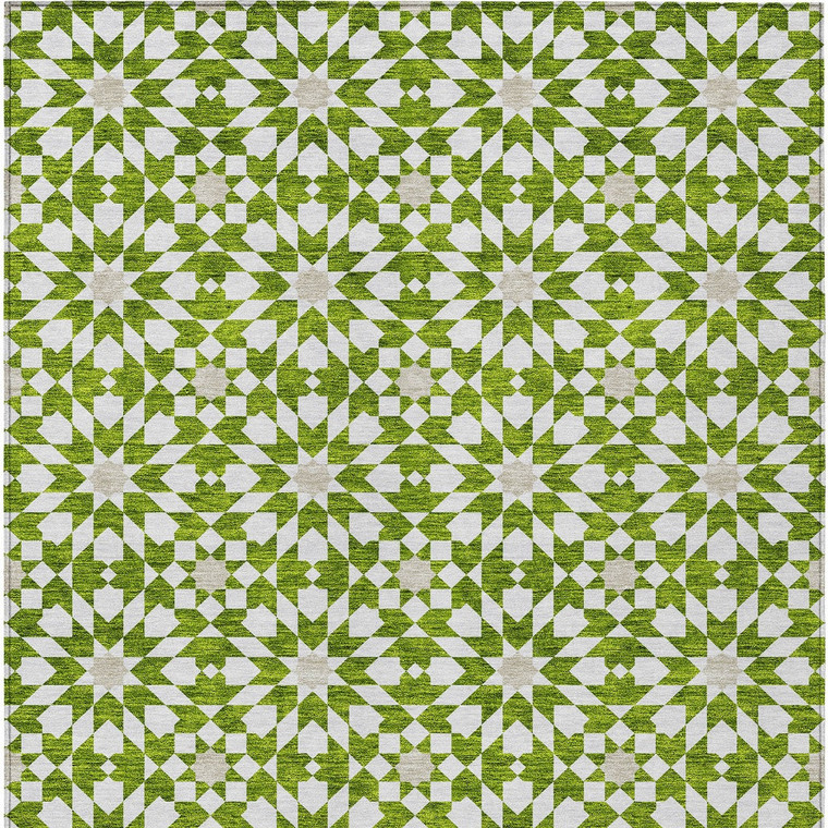 9' X 12' Lime Green Ivory And Beige Floral Medallion Washable Indoor Outdoor Area Rug
