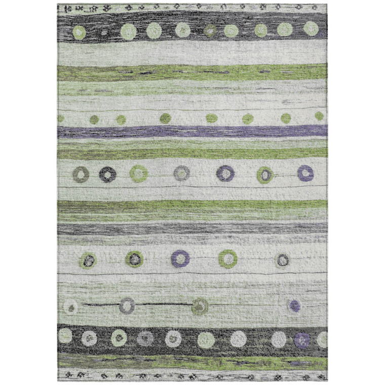 8' X 10' Artichoke Green Purple And Ivory Striped Washable Indoor Outdoor Area Rug