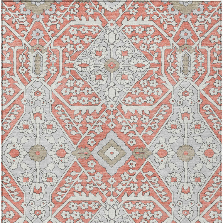8' X 10' Salmon Gray And Taupe Floral Washable Indoor Outdoor Area Rug