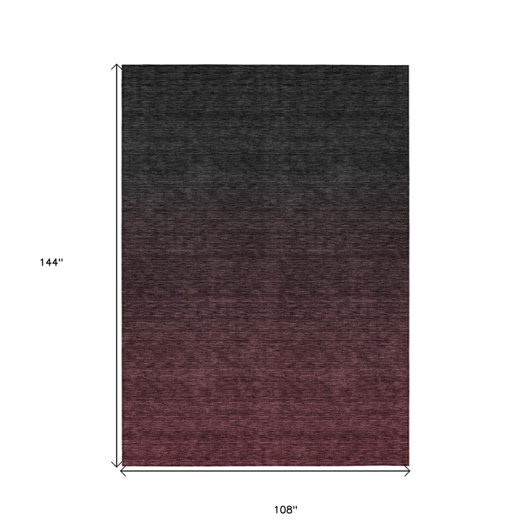 9' X 12' Merlot And Charcoal Abstract Washable Indoor Outdoor Area Rug