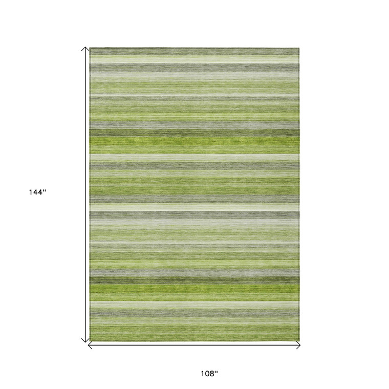 9' X 12' Fern Green Striped Washable Non Skid Indoor Outdoor Area Rug - Fern Green