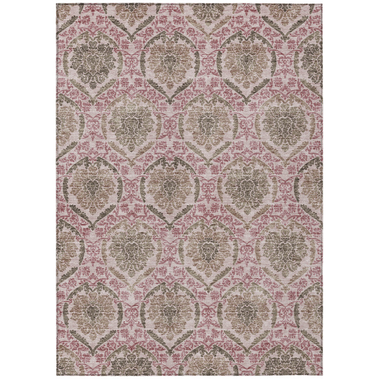 8' X 10' Chocolate Beige And Mauve Medallion Washable Indoor Outdoor Area Rug