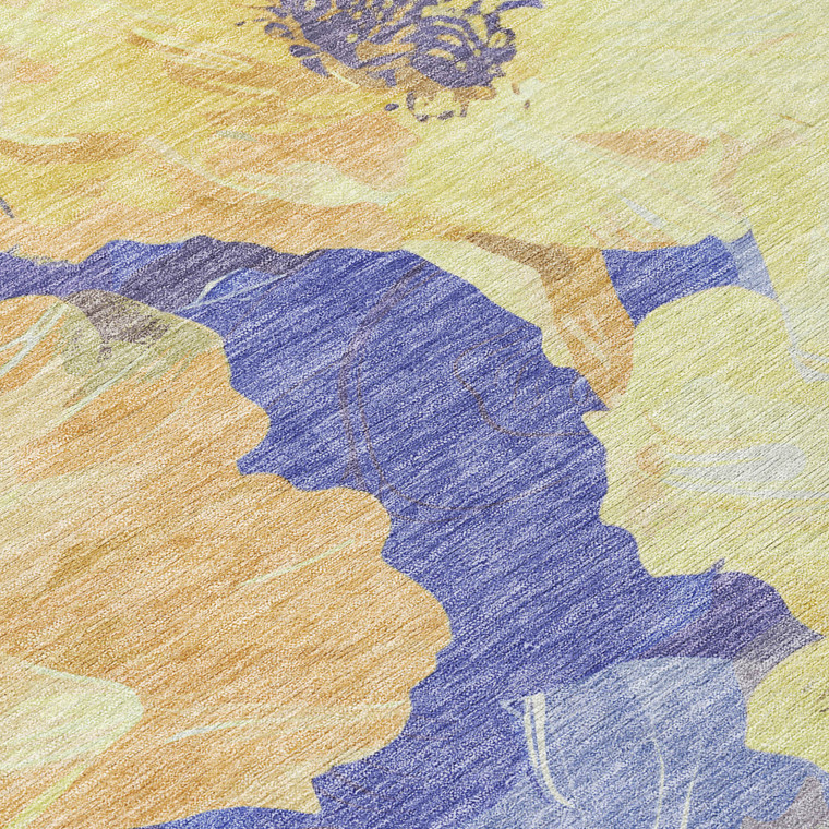 8' X 10' Wheat And Purple Floral Washable Indoor Outdoor Area Rug