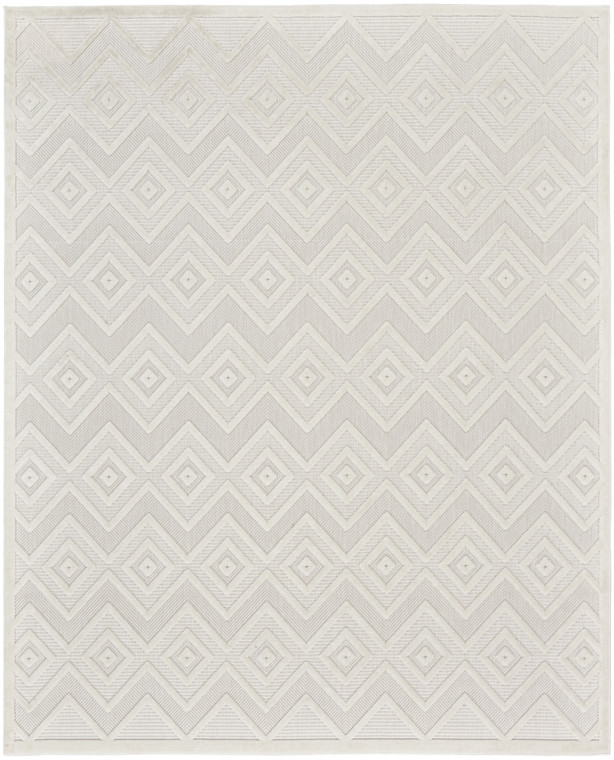 12' X 15' Ivory And White Geometric Indoor Outdoor Area Rug