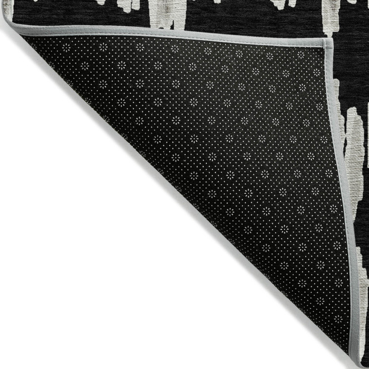 8' X 10' Black Ivory And Gray Striped Washable Indoor Outdoor Area Rug - Black, Ivory, Gray