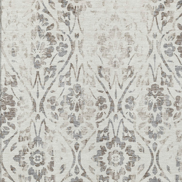 8' X 10' Ivory And Brown Floral Washable Indoor Outdoor Area Rug