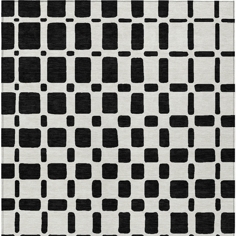 10' X 14' Black And Ivory Geometric Washable Indoor Outdoor Area Rug Transitional Style - Black, Ivory Color