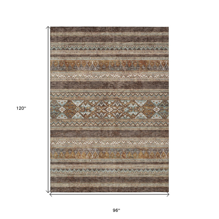 8' X 10' Chocolate And Gray Southwestern Washable Indoor Outdoor Area Rug