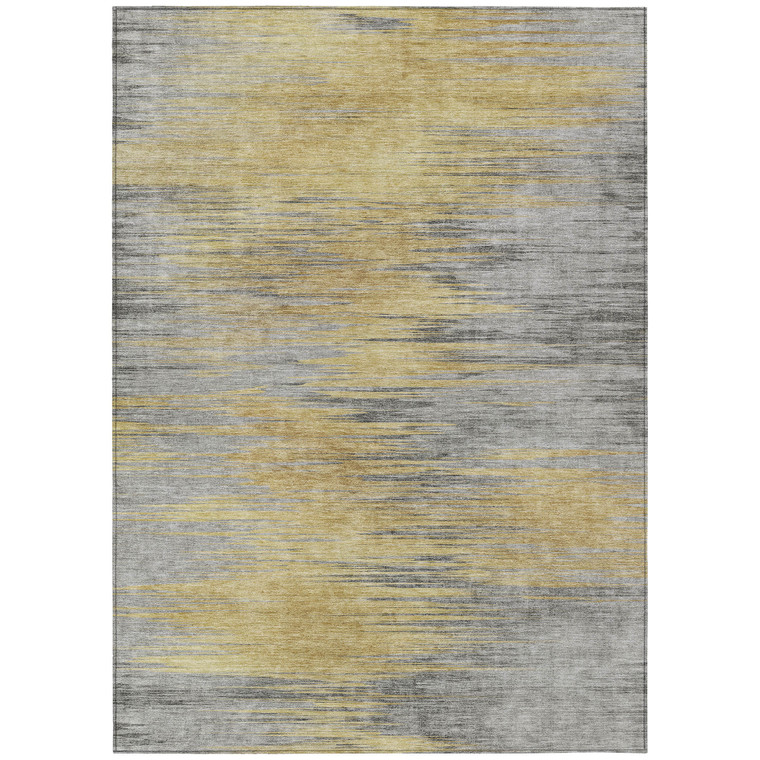 10' X 14' Gold Gray And Charcoal Abstract Washable Indoor Outdoor Area Rug