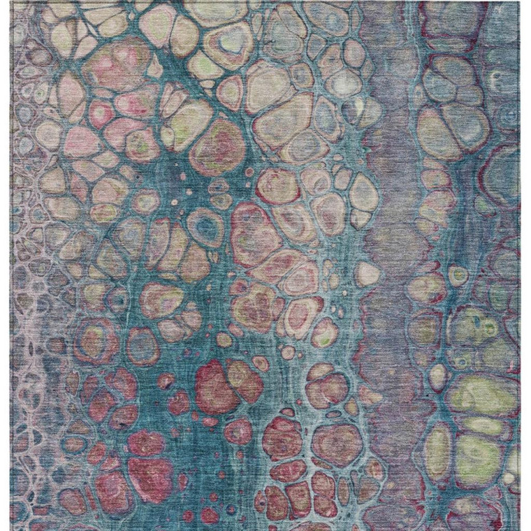 10' X 14' Teal Blue And Plum Abstract Washable Indoor Outdoor Area Rug