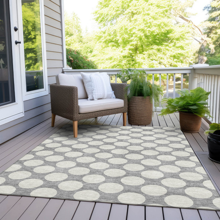 10' X 14' Gray And Silver Polka Dot Washable Indoor Outdoor Area Rug