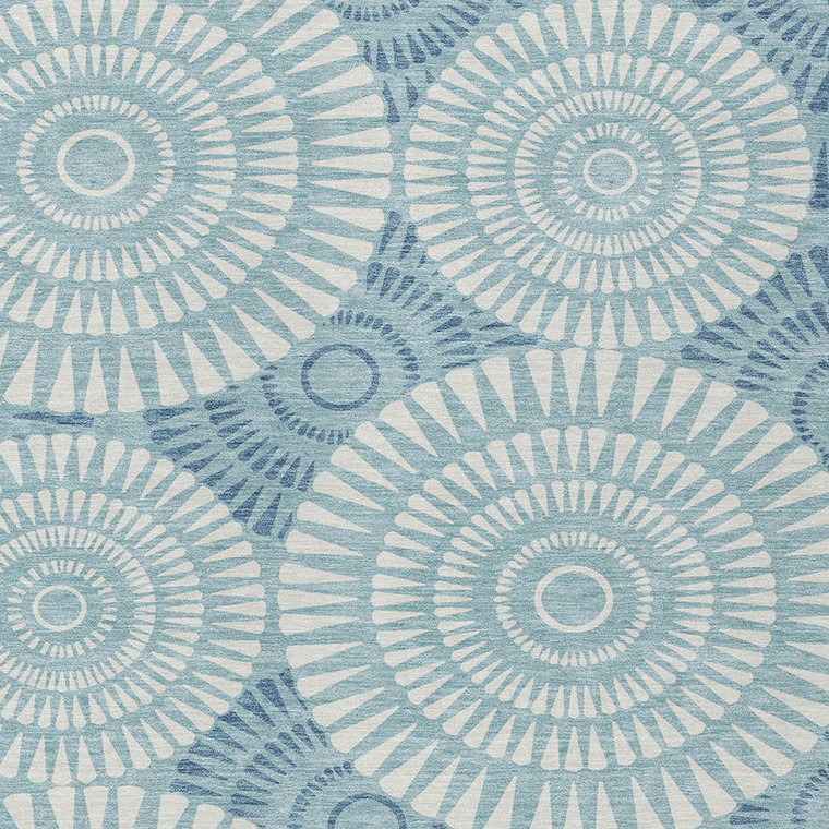 10' X 14' Teal Blue And Ivory Geometric Washable Indoor Outdoor Area Rug Transitional Style - Teal Blue, Ivory Color