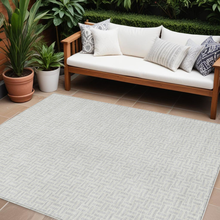 10' X 14' Silver And Gray Geometric Washable Indoor Outdoor Area Rug