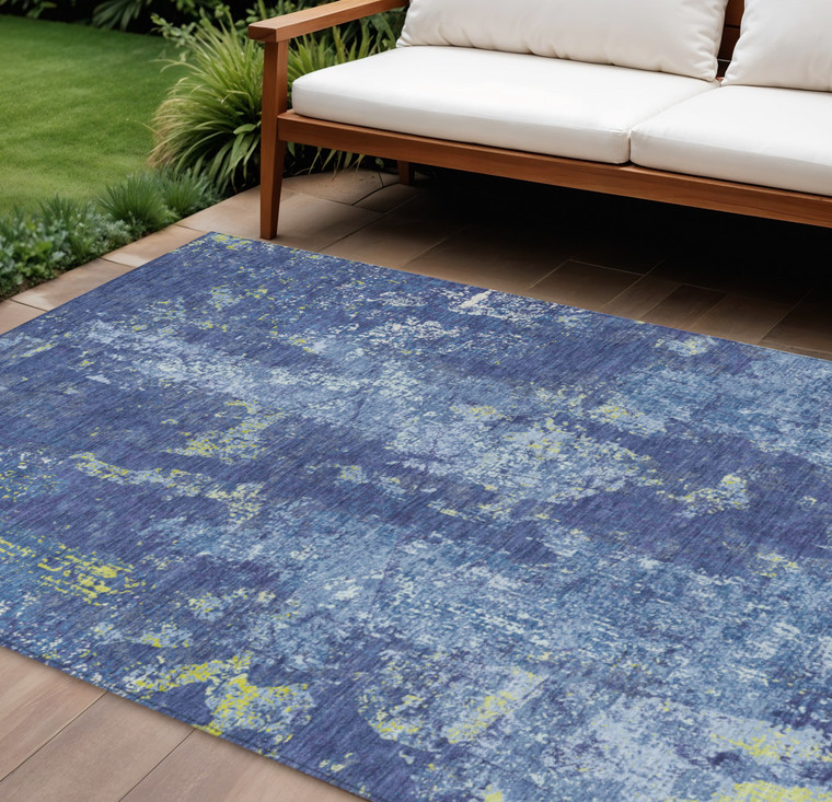 8' X 10' Navy Blue And Denim Blue Abstract Washable Indoor Outdoor Area Rug Transitional Style - Navy Blue, Denim Blue Color