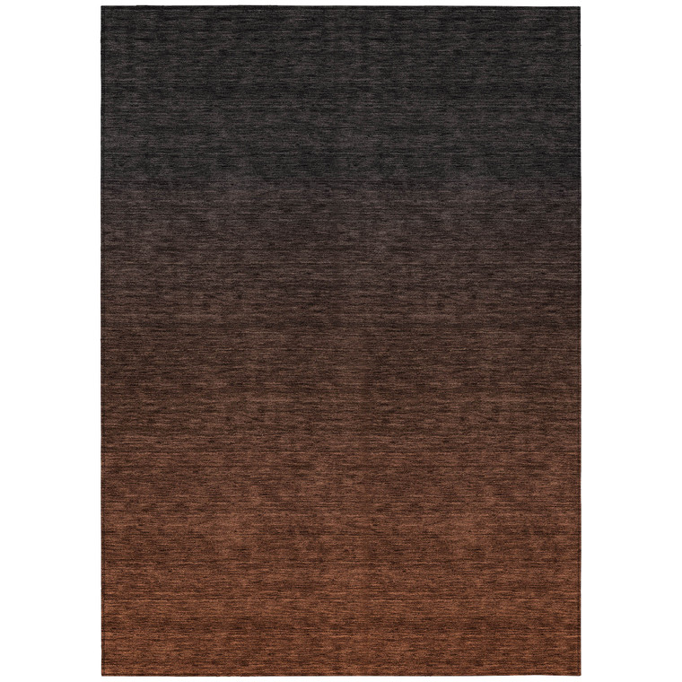 9' X 12' Orange And Charcoal Abstract Washable Indoor Outdoor Area Rug