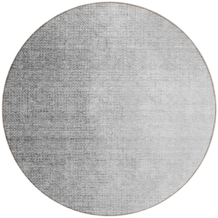8' Gray And Silver Round Abstract Washable Indoor Outdoor Area Rug
