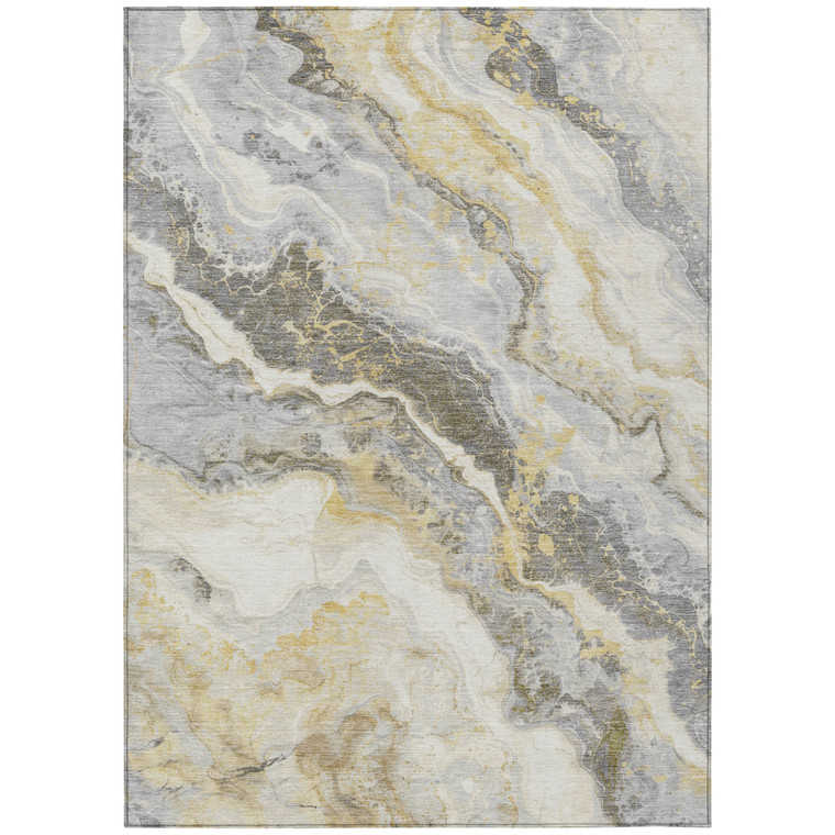 9' X 12' Gold And Silver Abstract Washable Indoor Outdoor Area Rug