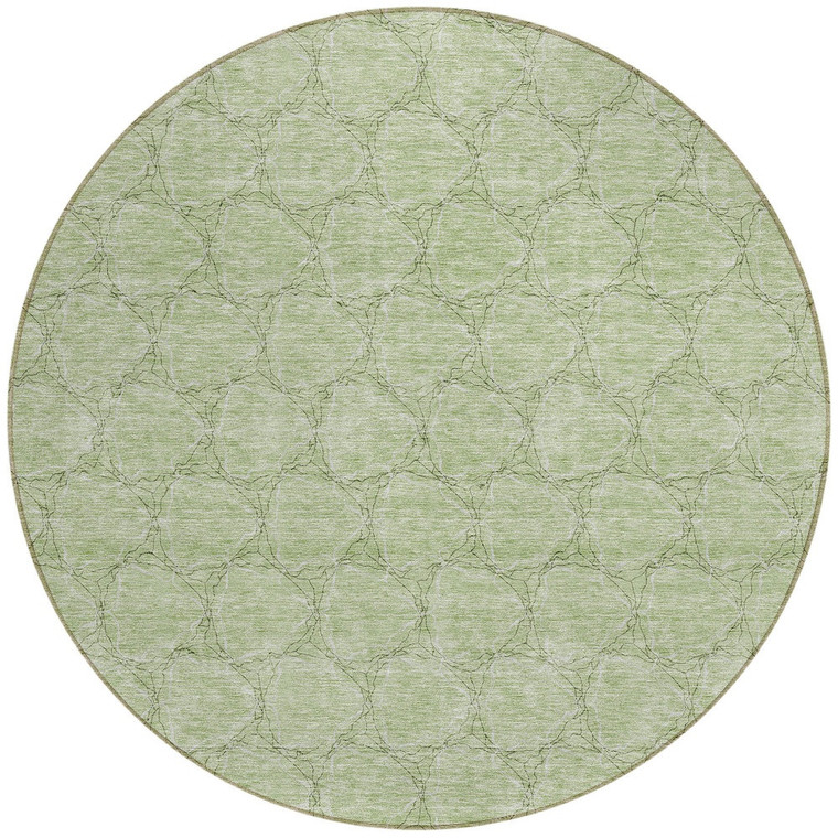 8' Sage And Ivory Round Geometric Washable Indoor Outdoor Area Rug - Sage, Ivory