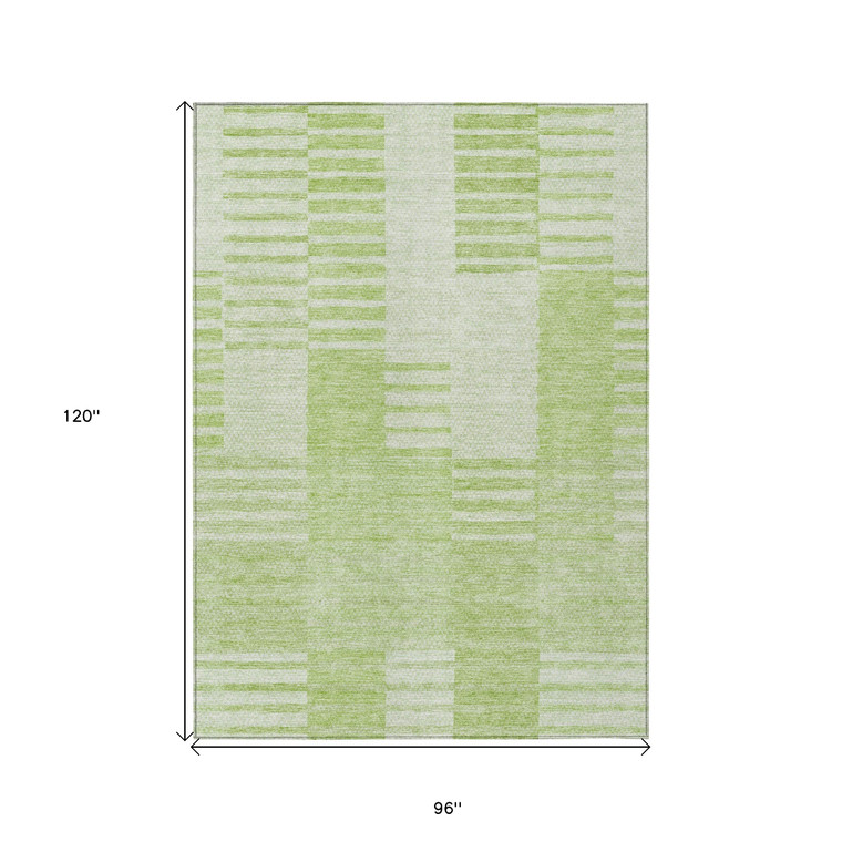 8' X 10' Artichoke Green And Mint Green Striped Washable Indoor Outdoor Area Rug