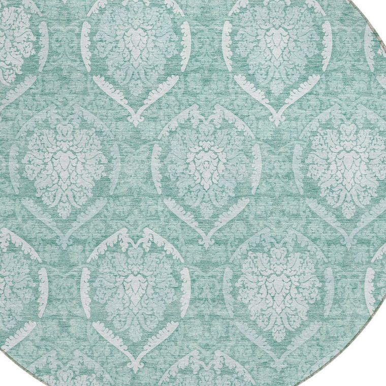 8' Turquoise Teal Blue And Ivory Round Medallion Washable Indoor Outdoor Area Rug