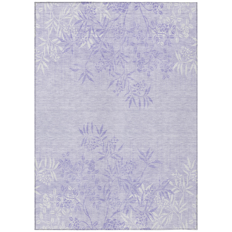 8' X 10' Lilac Purple And Ivory Floral Washable Indoor Outdoor Area Rug