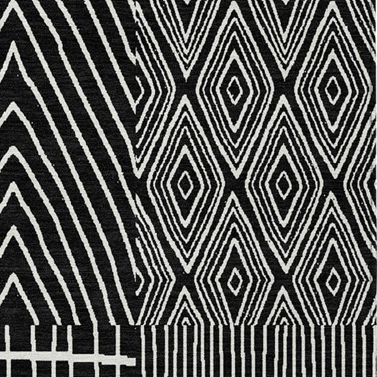 9' X 12' Black And Ivory Geometric Washable Indoor Outdoor Area Rug Transitional Style - Black, Ivory Color