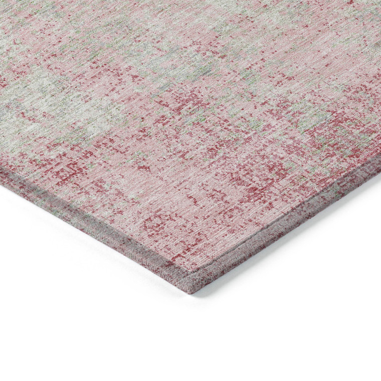 9' X 12' Pink And Ivory Abstract Washable Indoor Outdoor Area Rug Transitional Style - Pink, Ivory Color