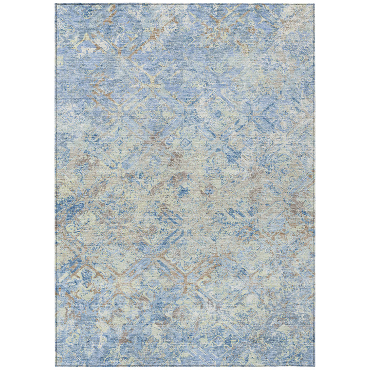 9' X 12' Sky Blue And Denim Blue Geometric Washable Indoor Outdoor Area Rug - Sky Blue, Denim Blue