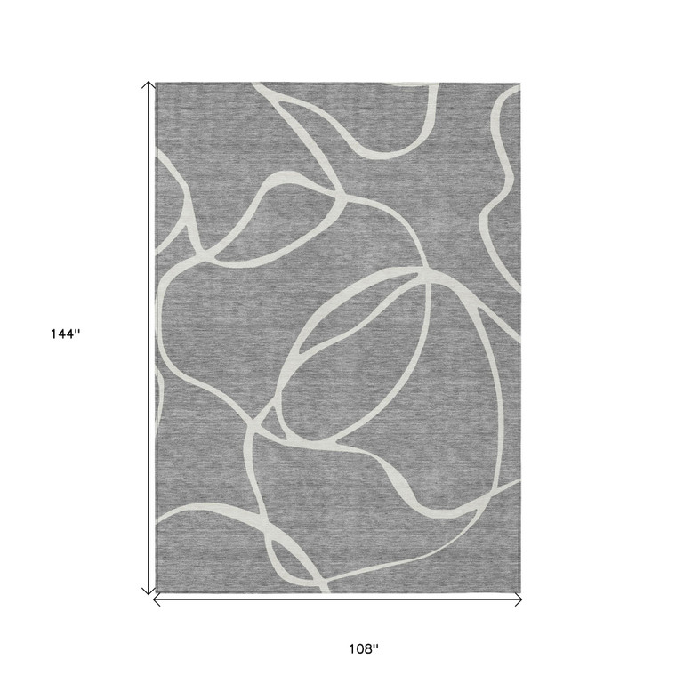 9' X 12' Gray And Ivory Abstract Washable Indoor Outdoor Area Rug - 608219283858