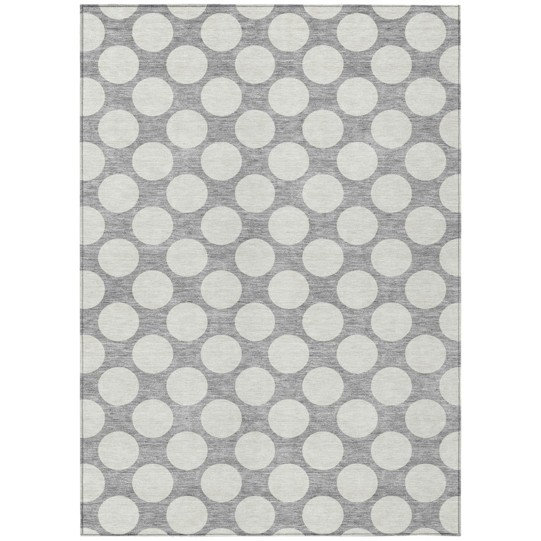 8' X 10' Gray And Silver Polka Dot Washable Indoor Outdoor Area Rug